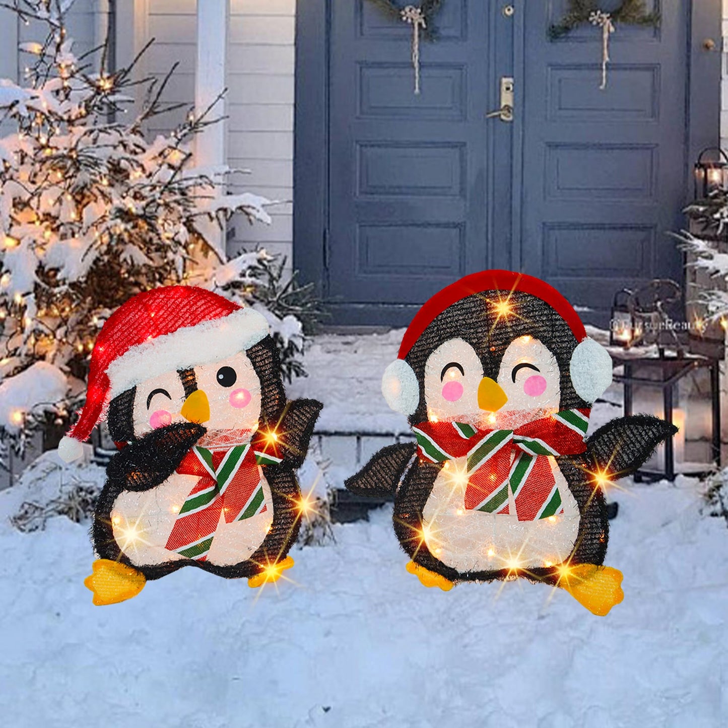 Dazzle Bright Christmas Decorations Outdoor, Set of 2 Lighted Penguins with 50 Lights, Light Up Xmas Decor for Indoor Outdoor Festive Holiday Garden Yard Lawn Patio