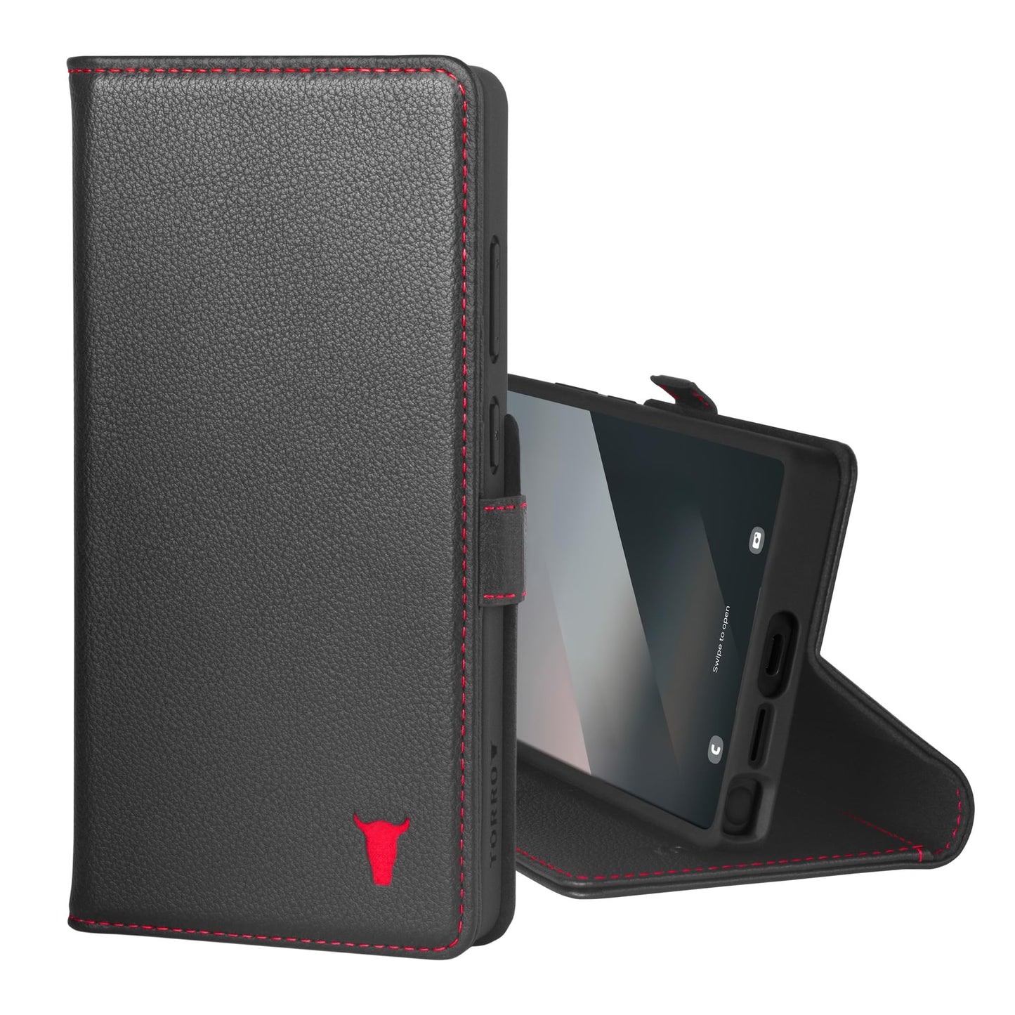 TORRO Premium Leather Case Compatible with Samsung Galaxy S25 Ultra 5G (6.9”) 2025 – Genuine Leather Wallet Flip Folio Case with Kickstand and Card Slots (Black)