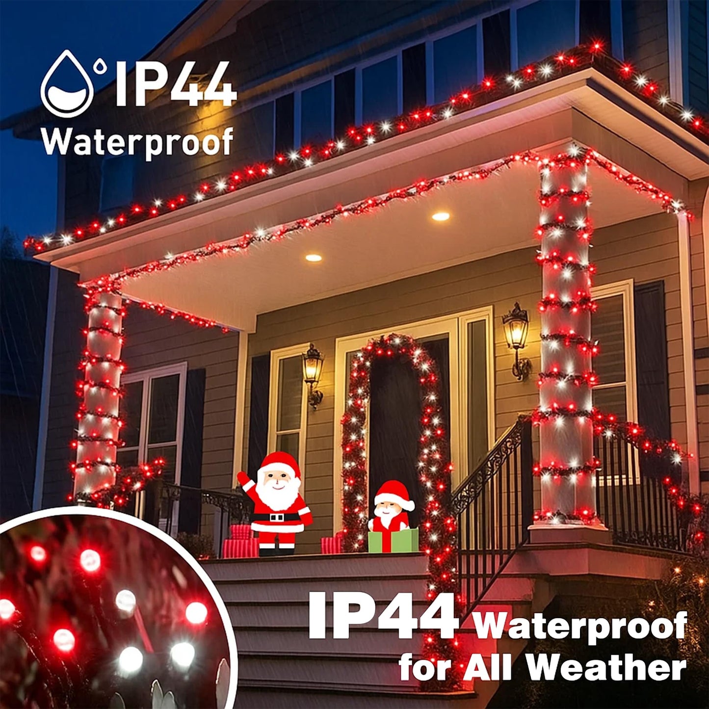 Domolli Christmas Lights 500LED 164FT, Waterproof Christmas Tree Lights with 8 Modes, Remote Control 3 Timers & Memory Function Xmas Decorations for House and Holiday (White and Red)