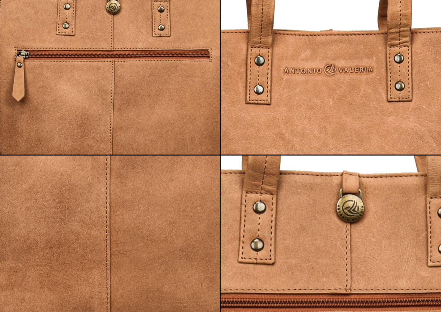 ANTONIO VALERIA Ava Cognac Premium Leather Tote/Top Handle Shoulder Bag for Women