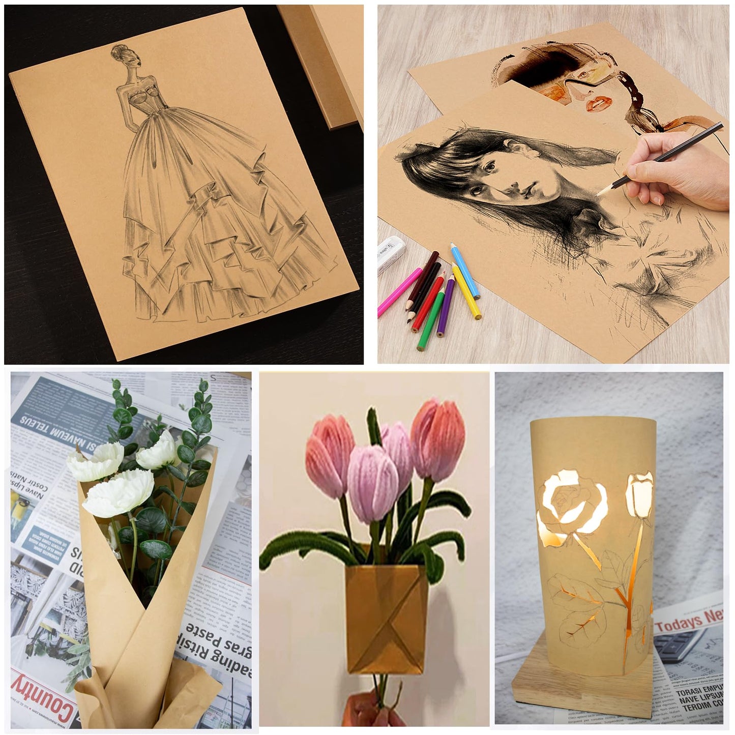HningBuyox 300 PC Kraft Paper Sheets, Brown Printer Paper, 120g Double Size Brown Stationery Paper for Arts Craft, Drawing, DIY Projects, Invitation, Laser Inkjet Printer Compatible, 8.5 x 11 Inch