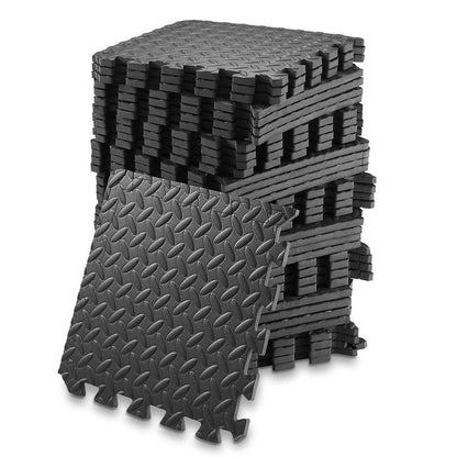 Philosophy Gym Pack of 36 Exercise Flooring Mats - 12 x 12 Inch Foam Rubber Interlocking Puzzle Floor Tiles - Black