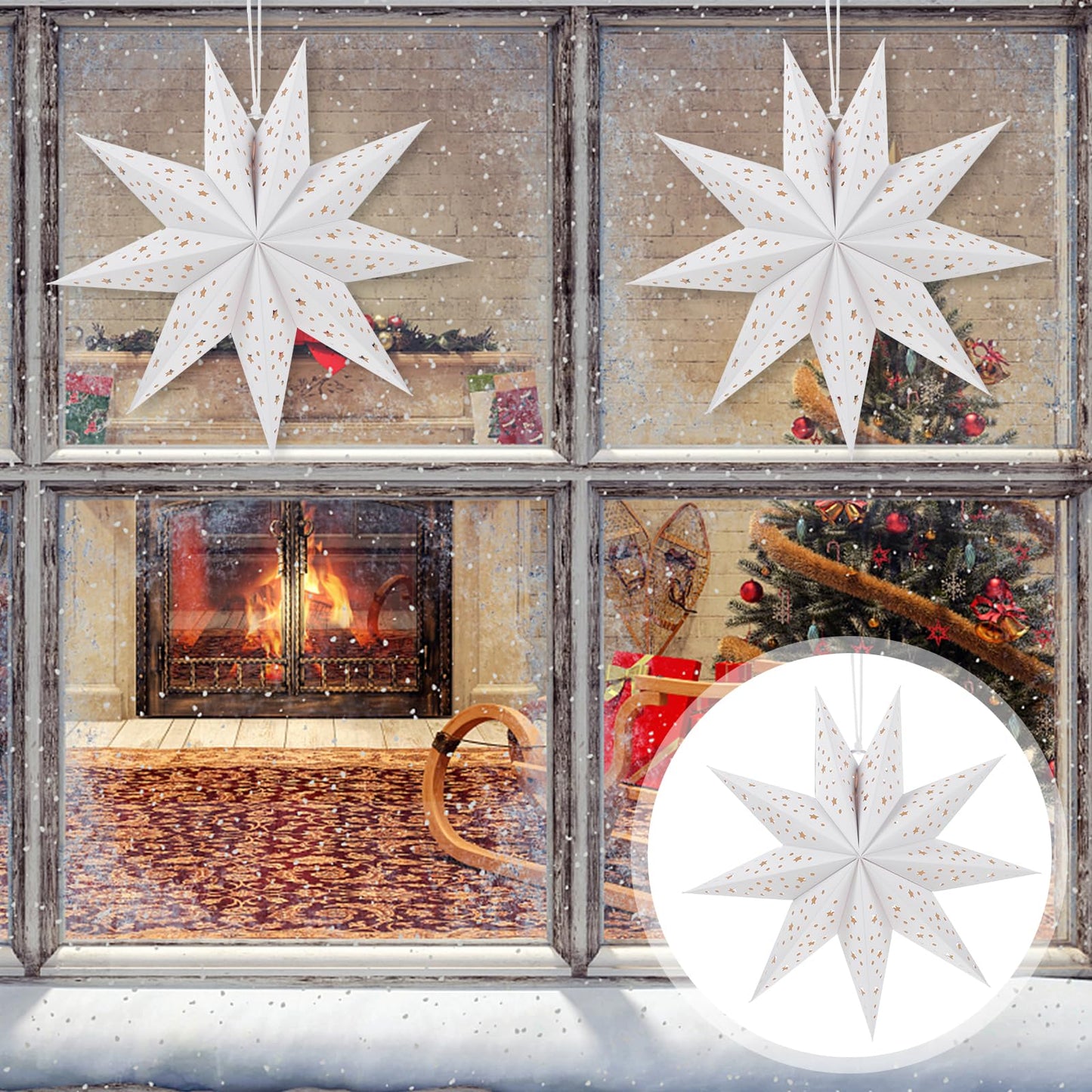 BESPORTBLE 3Pcs White Paper Star Lantern - 35cm Christmas Wedding Party Decor - Hanging Hollow Out Star Paper Lampshade for Holiday New Year Home Decor (Does not Include Lights)