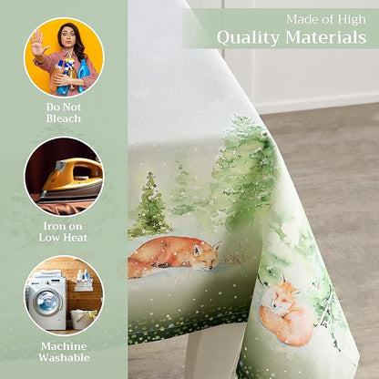 Maison d' Hermine Table Cloth Rectangle Table 100% Cotton 70 x 90 Inches Fall Tablecloth Reusable Everyday Use for Thanksgiving Christmas Decorations Dining Farmhouse Party (Winter Mornings)
