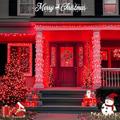 JMEXSUSS 500 LED Red Christmas Lights Indoor Outdoor, 163 FT Clear Wire Red Lights Plug in, 8 Modes Christmas Tree Lights Outdoor Waterproof for Xmas Tree Bedroom Room Halloween