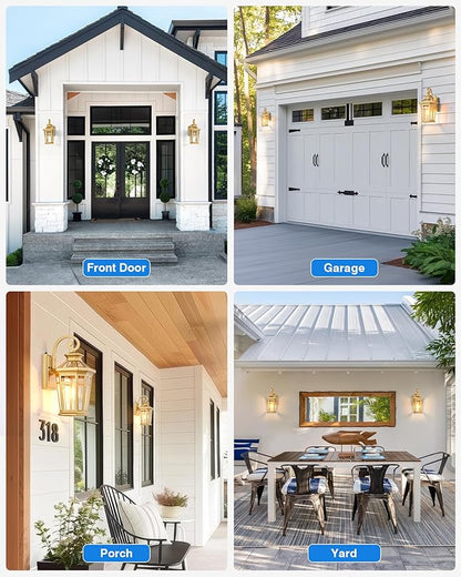 Porch Lights Outdoor, Dusk to Dawn Exterior Lighting Fixtures, Gold Wall Lanterns Wall Mount, Waterproof Anti-Rust Outdoor Sconce Lights for Garage, Patio Wall Light Fixture with Beveled Glass