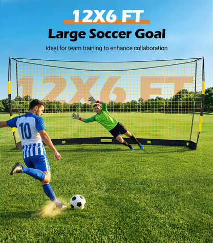 MoKo 12x6 FT Soccer Goal with Precision Target, Quick Setup Soccer Goals for Backyard Indoor & Outdoor, Portable Soccer Net Training Equipment with Foldable Base, Sturdy Ground Stakes & Carry Bag