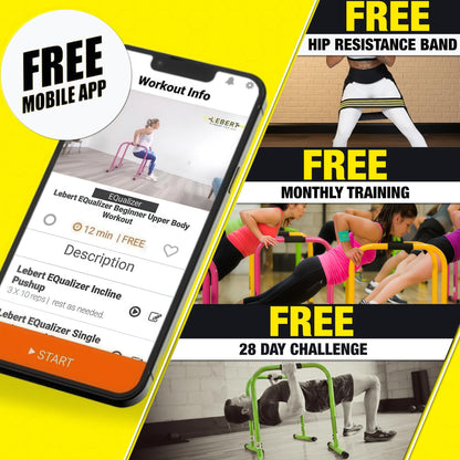 Lebert Fitness Dip Bar Stand - Original EQualizer Total Body Strengthener Pull Up Bar Home Gym Exercise Equipment Dipping Station - Hip Resistance Band, Workout Guide and Online Group - Yellow