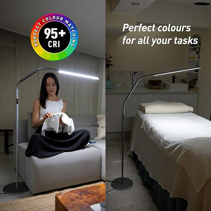 daylight Slimline 4 LED Floor Lamp - 6,000K, 3,200 Lux, 4 Brightness Levels, USB-C Port for Fast Charging - Sleek Design, Anti-Glare Shade, Flexible Height Adjustment - Ice Grey