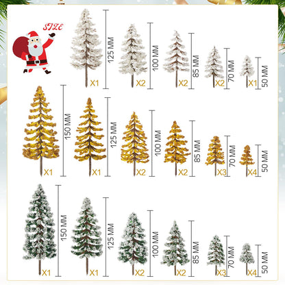 Skylety 35 Pieces Model Trees 6.3-1.2 Inch Mixed Miniature Trees Diorama Supplies Fake Plants Train Scenery Landscape Christmas Village Architecture DIY Crafts(Dark Green, Gold, White,Snowy Cedar)
