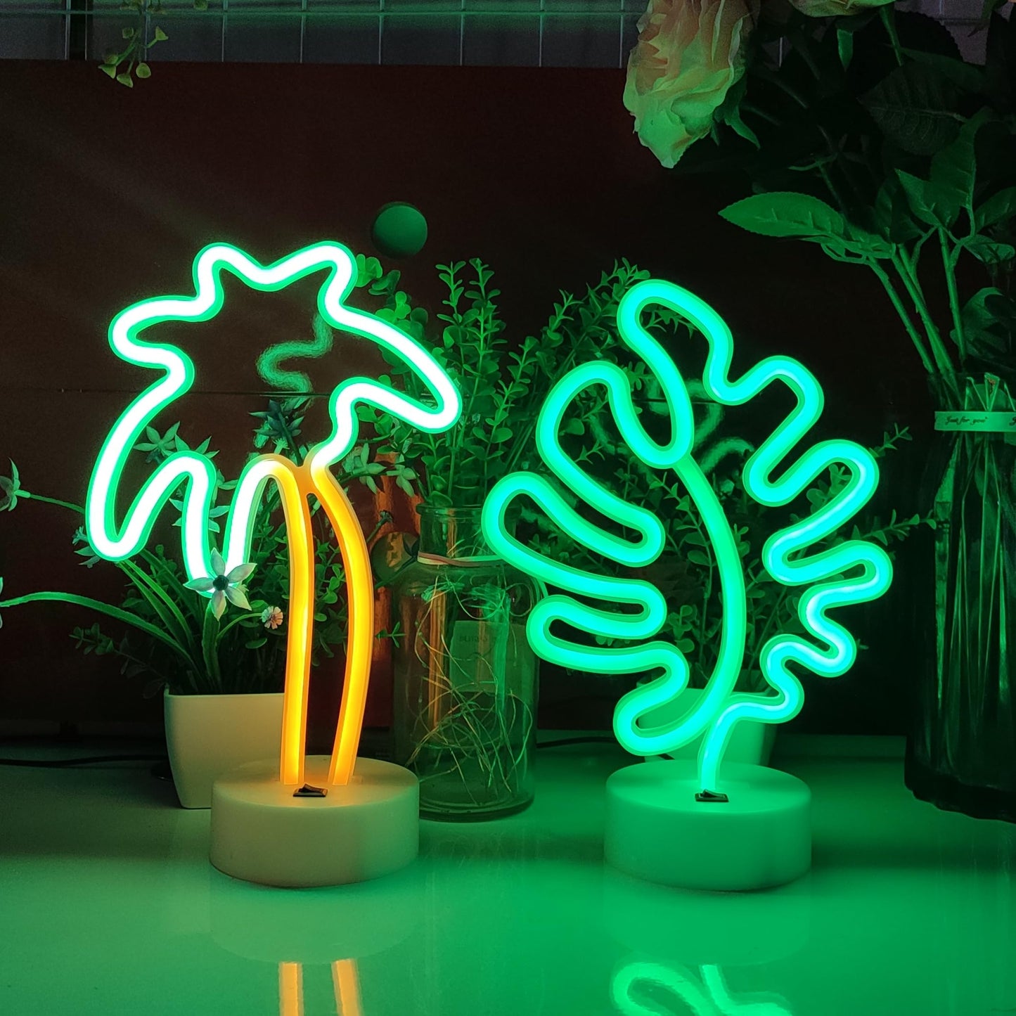 JYWJ Neon Signs with Holder Base,USB or 3-AA Battery Powered Neon Light,LED Table Decoration,Bedroom Wall Decoration,Birthday Gift,Wedding Supplies Business Gift(Leaf)