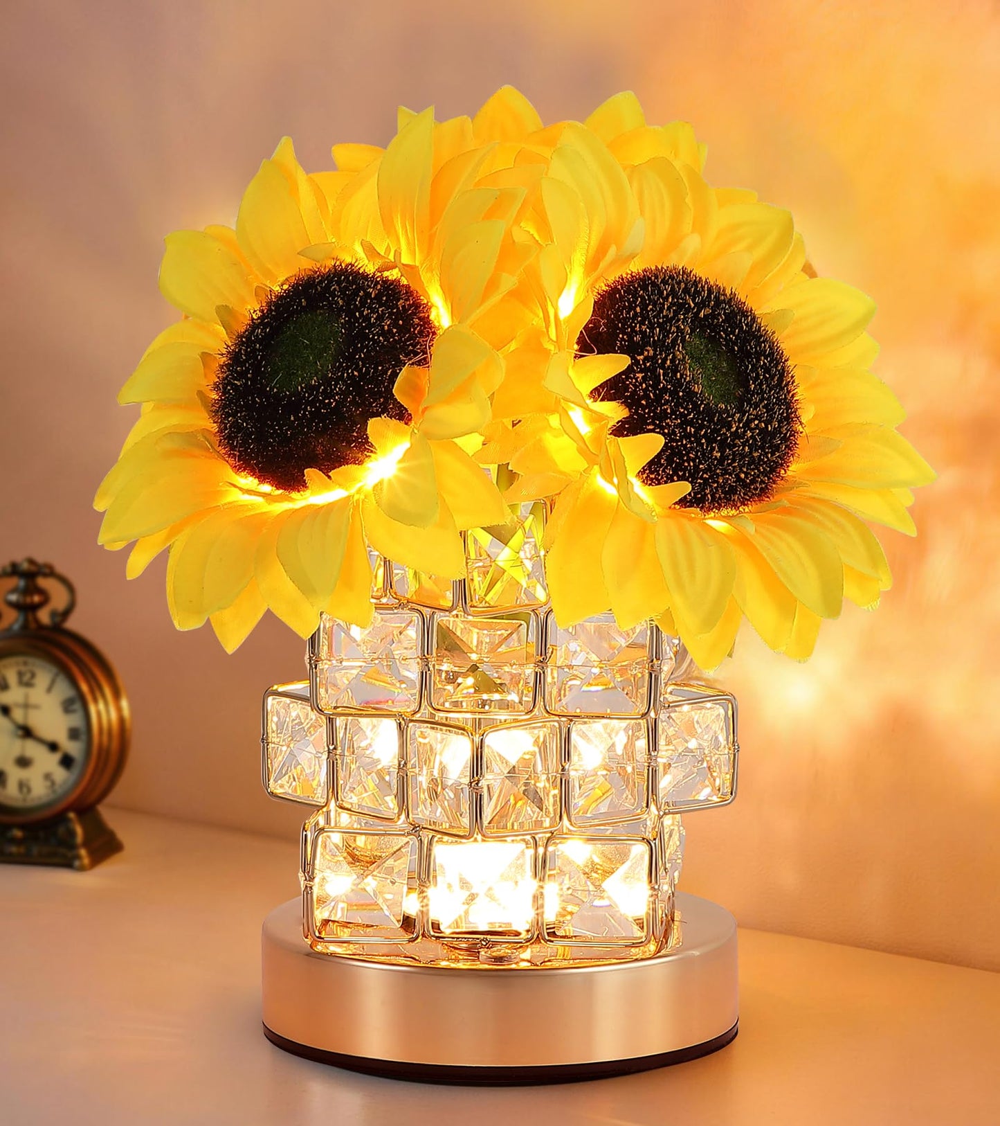 AIHYING Sunflowers Flower Lamp,Rechargeable Cordless Touch Lamp,3-Colour Infinitely Dimming Small Night Light,Crystal Table Lamp,Christmas/Mother's Day/Birthday Gifts for Women,Home Decor.