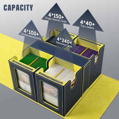 Kabinka Deck Box for MTG with Commander Display, 3 in 1 Trading Card Storage Box Fit 200 Double-sleeved Cards, Removable Deck Case for TCG/Sports Cards with 2 Magnetic Card Holders (Blue Yellow)