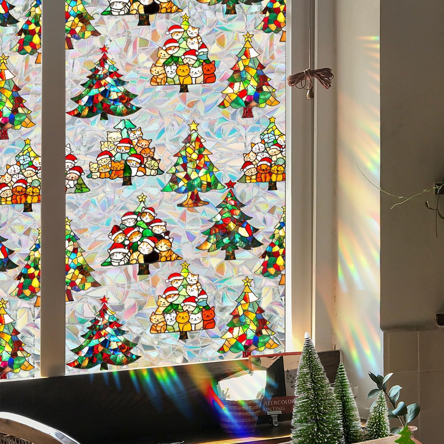 Christmas Window Privacy Film Cartoon Cute Animal Window Clings Decoration Privacy Stained Christmas Tree Glass Stickers for Winter and Christmas Party Glass Decor Supplies 17x 39.3 Inch