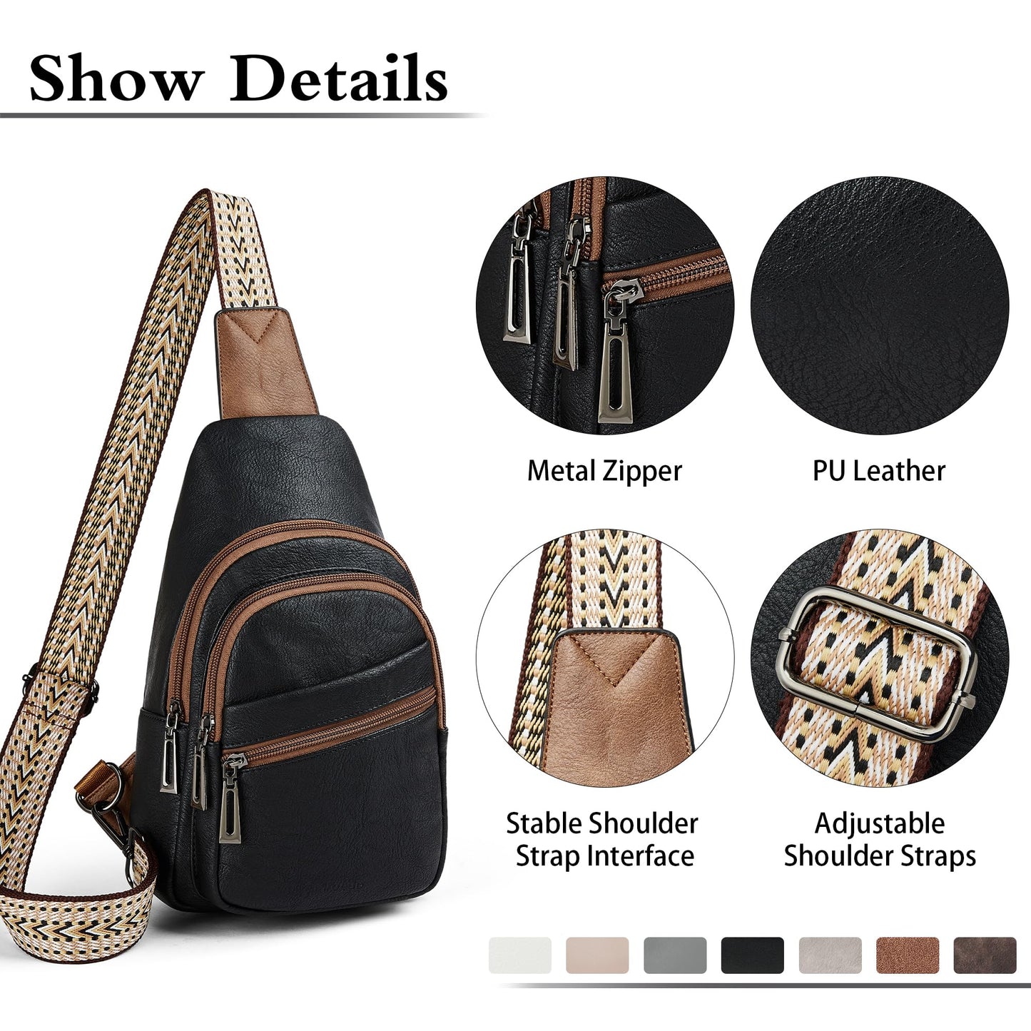 Mroede Sling Bag Crossbody Bags for Women Small Cross Body Bag Fanny Packs Chest Sling Purse for Daily Travel Leisure Sport