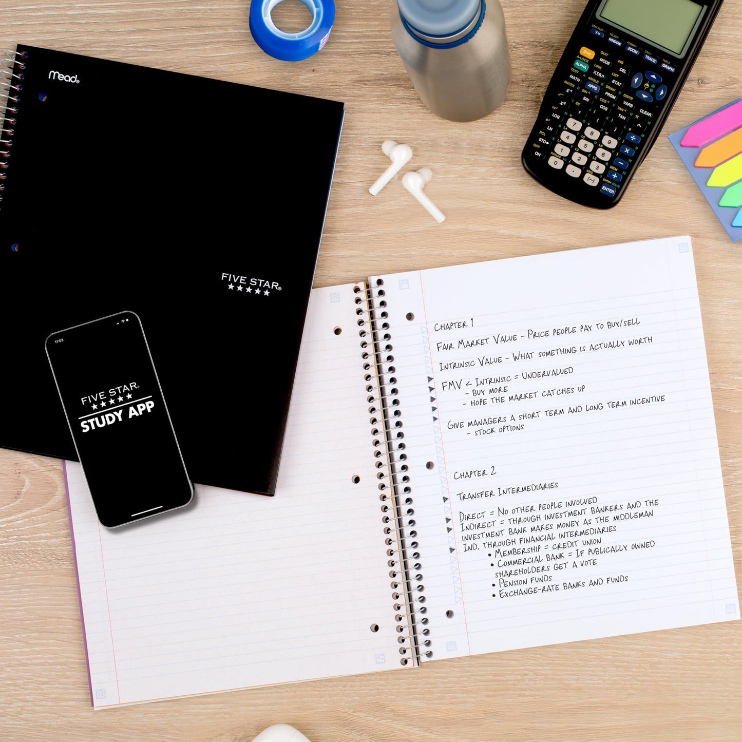 Five Star Spiral Notebook + Study App, 3 Subject, College Ruled Paper, Fights Ink Bleed, Water Resistant Cover, 8-1/2" x 11", 150 Sheets, Black (72069)