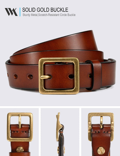 WOLFANT Full Grain Leather Belt for Women,1.1" Ladies Casual leather Jean Belt with Vintage Square buckle in Gift Box