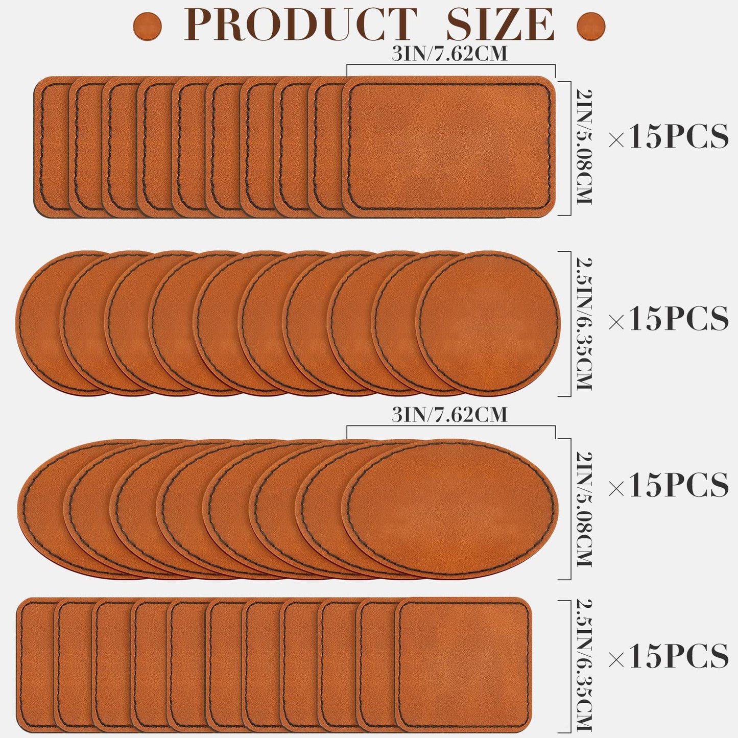 Dunzy 60 Pcs Blank Leatherette Hat Patches Laserable Leatherette Patch Iron on Heat Press with Adhesive Leather Patches for Hats Clothes Repair(Khaki,3 x 2 Inches)