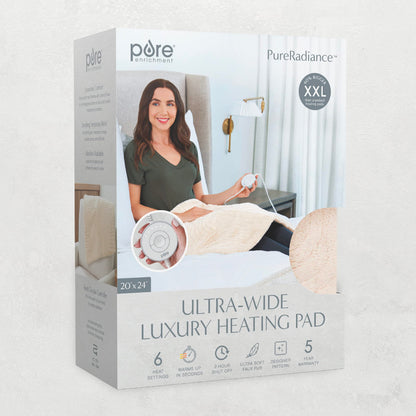 Pure Enrichment PureRadiance Luxury Heating Pad for Cramps, Back, Neck, & Shoulder Pain Relief, Patented Design, Soft Faux Fur & Micromink, 6 Heat Settings, Machine Washable, 12”x24”(Cloud)
