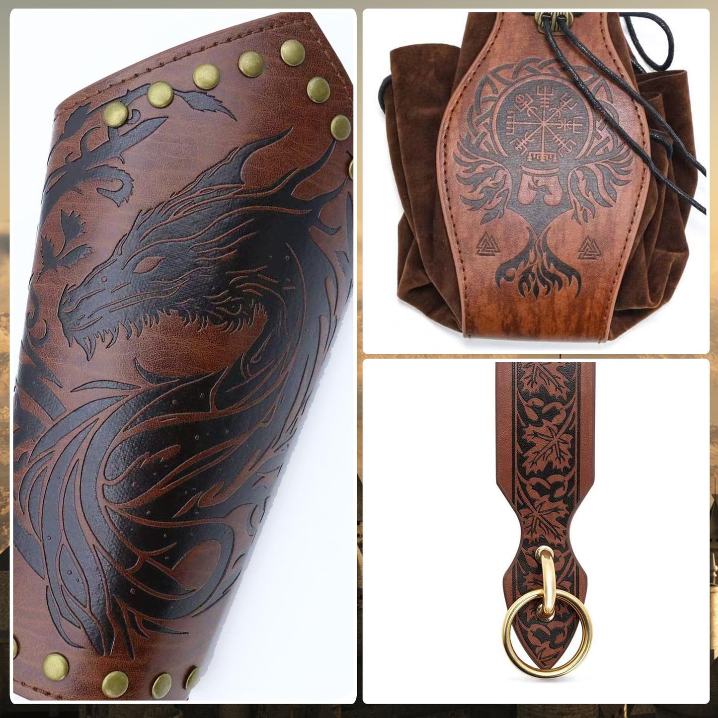 Yickoon 5PCS Renaissance Accessories Medieval Vintage Viking Leather Belt Pouch Waist Bag Halloween Renaissance Cosplay Costume Accessories