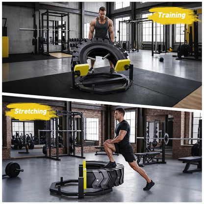 Tire Flip Trainer, Heavy Duty Steel Tire Flipping Machine with Weight Plate Posts, Non-Slip Base for Crossfit, Gym & Home Workouts, Expandable Full-Body Training Equipment