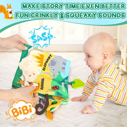 BBWOO Baby Book Toy 0-6 Months - Baby Boy Girl Shower Gift - Tummy Time Toy for Infant 6 to 12 Months - Touch and Feel Crinkle Book for Newborn Toddler with Teether - Easter Basket Essentials Stuffers