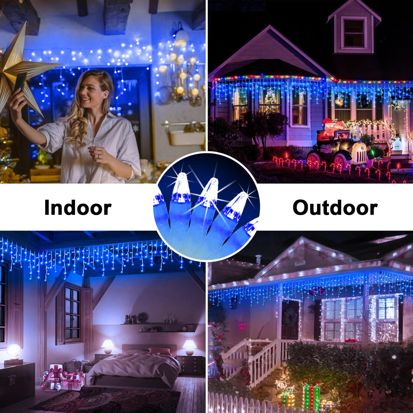 WUXYIYANG 50FT 504 LED Outdoor Christmas Lights - 112 Ice Drops, 12 Pro Modes with Timer Memory & Brightness, Waterproof Hanging Ice String Light for Holiday Wedding Garden Fence House Decor (Blue)