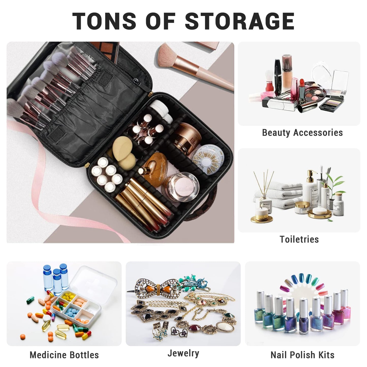 LEAFFUP Checkered Makeup Bag for Women & Men, Large Travel Cosmetic Case Organizer with Adjustable Dividers & Brush Slots, Waterproof PU Leather Toiletry Pouch for Christmas Gif