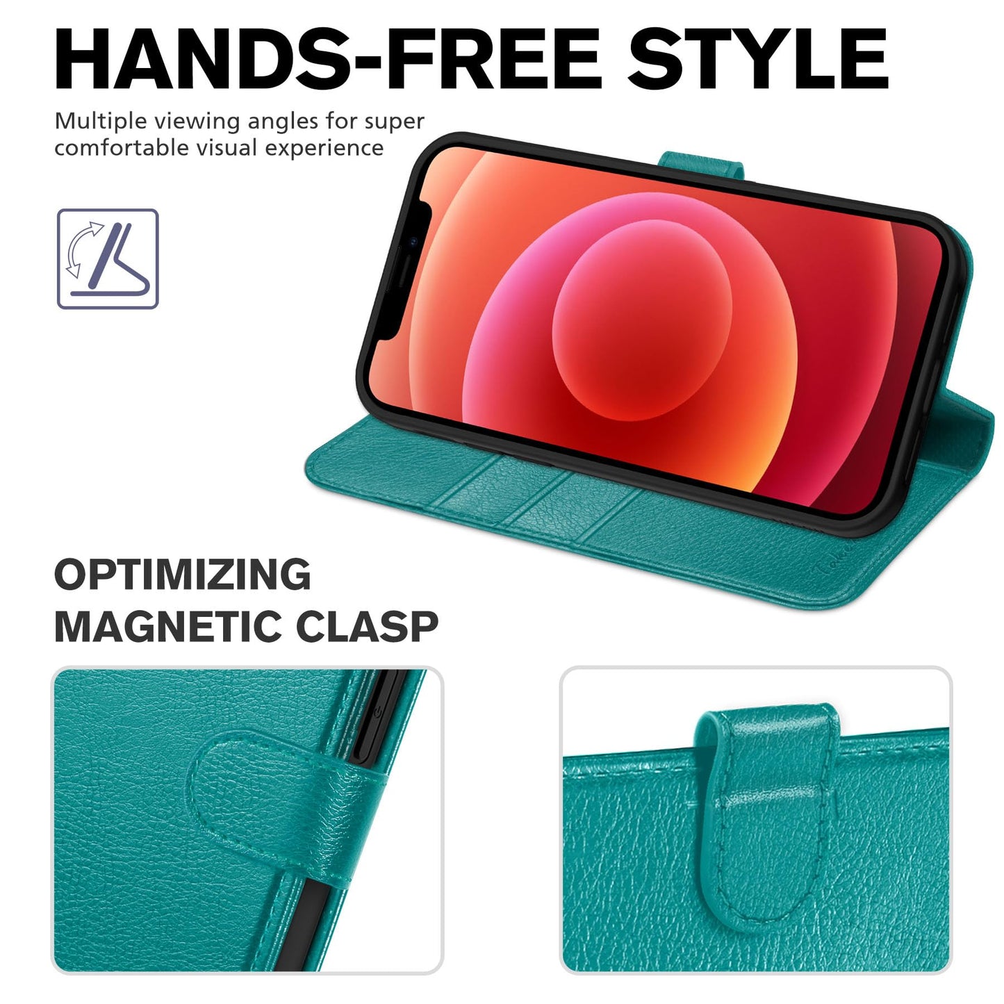 TUCCH Case for iPhone 12, Shockproof Wallet Case [RFID Blocking ] Card Holder, Synthetic Leather Cover Stand Full Protection Compatible with iPhone 12/12 Pro (6.1 Inch, 2020) – Cyan