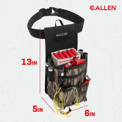 Allen Company Triumph Double Compartment Range Shell Bag - Holds 2 Boxes of 12-Gauge Shells - Spent Hull Dump Pouch, Adjustable Waist Belt & Extra Storage for Trap, Skeet & Clay Shooting - Mossy Oak