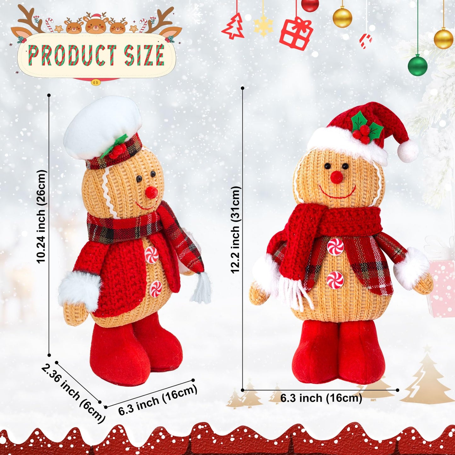 quescu 2PCS Gingerbread Christmas Decorations Indoor,Christma Gingerbread Man Plush,Christmas Stuffed Doll Gifts for Tiered Tray Party Decor Home