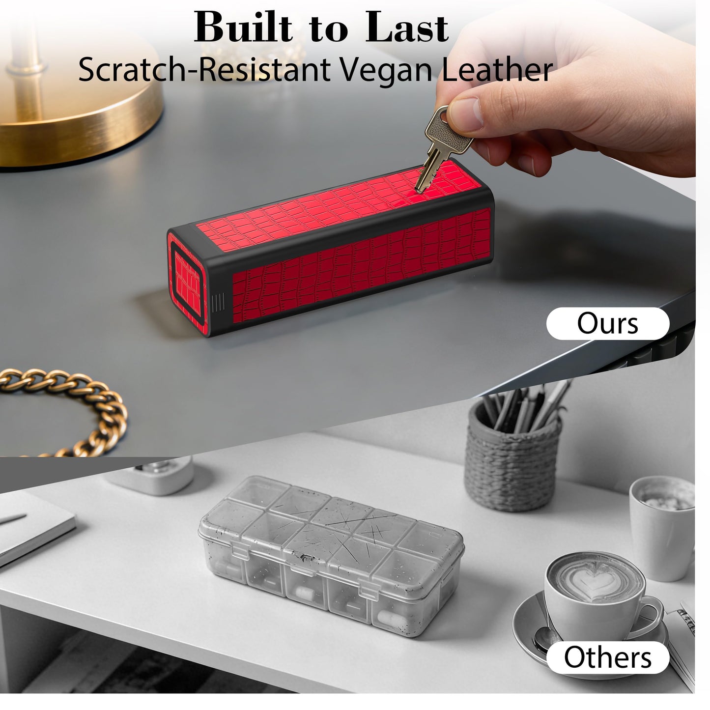 TALVOLC M Weekly Pill Organizer 7 Day, Discreet Leather Pill Case for Purse or Pocket, Easy Slide-Out Daily Medication Planner, 1 Time a Day Travel Vitamin and Supplement Holder (Red)
