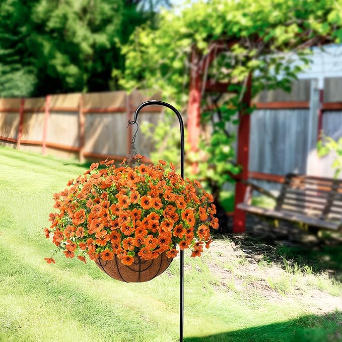 Artificial Faux Hanging Plants Flowers Basket for Fall Outdoor Decoration, Fake Silk Daisy in Planter Realistic UV Resistant Look Real for Porch Home Patio Balcony Yard(Orange)