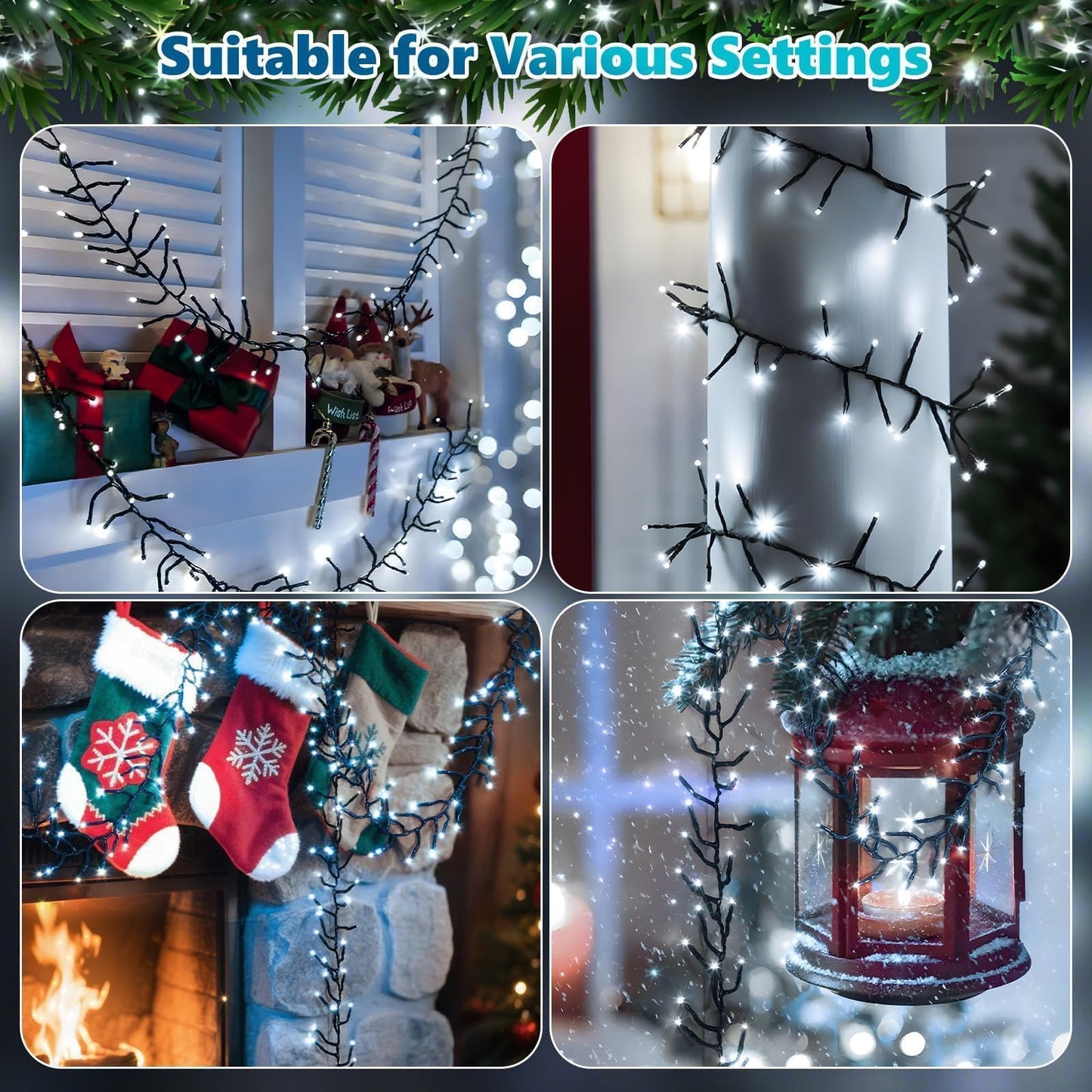 1200 LED 59FT Christmas Cluster Lights, Cool White Christmas Tree Lights Outdoor, Firecrackers String Light with 12 Modes Timer Remote, Waterproof Plug in Twinkle Fairy Light for Xmas Tree Garland