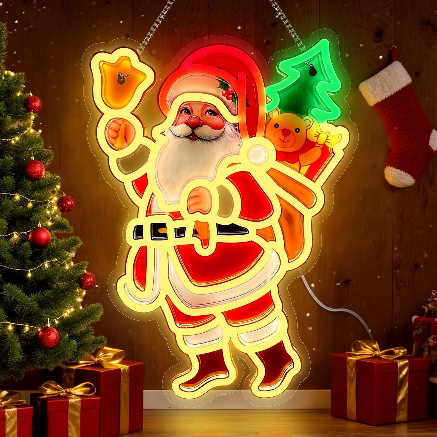 Santa Claus Neon Sign, Christmas Neon Light Sign, LED Neon Signs for Wall Decor,10 Adjustable Brightness Personalized USB Neon Light, Gift for Christmas Events Birthday Party Home Decorations