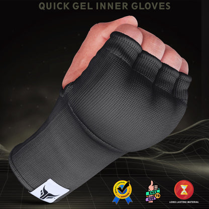 Mytra Fusion Inner Gloves Elastic Quick Easy Gel Padded Boxing Hand Wraps for Men & Women Boxing Wraps for MMA, Muay Thai, Kickboxing, Punching and Martial Arts (Black, S/M)