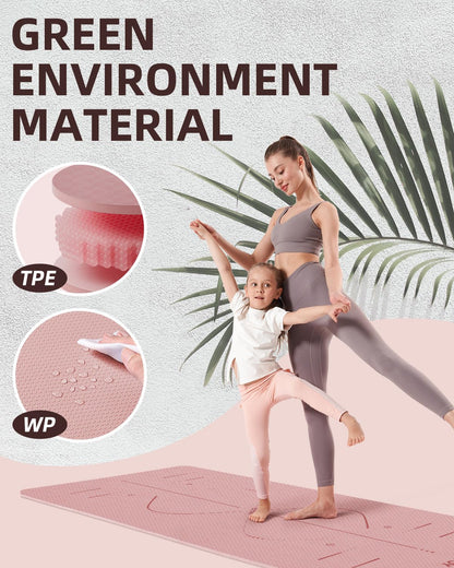 YOTTOY Yoga Mat, 72"x 32"x1/3" Extra Wide Non-Slip Exercise Fitness Yoga Mats,Eco-Friendly TPE Exercise Mats for Women Men Home Workout with Strap Bag (Coral, 72x32x1/3)