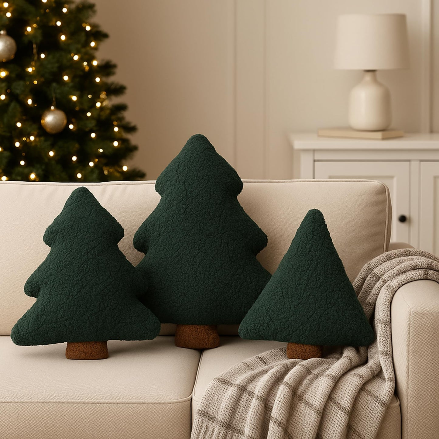 Oudain Christmas Throw Pillows Christmas Tree Pillows Set of 3, 11.81 Inch 9.84 Inch, Tree Shaped Cute Stuffed Pillow Xmas Plush Cushion Decorations for Home Sofa Couch Bedroom Living Room