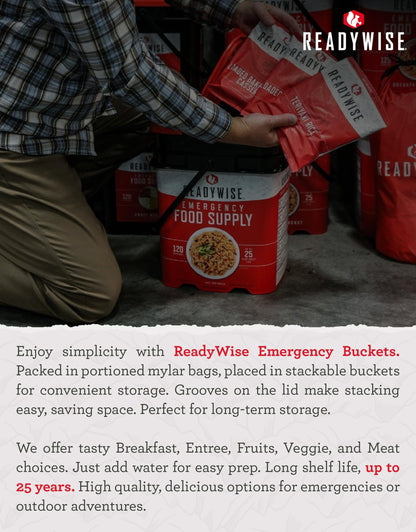 ReadyWise Emergency Food Supply - 120 Servings Fruits and Vegetables Survival Kit Boxes, Dehydrated Meals & Freeze Dried Prepper Food for Backpacking & Camping Essentials, up to 25 Year Shelf Life