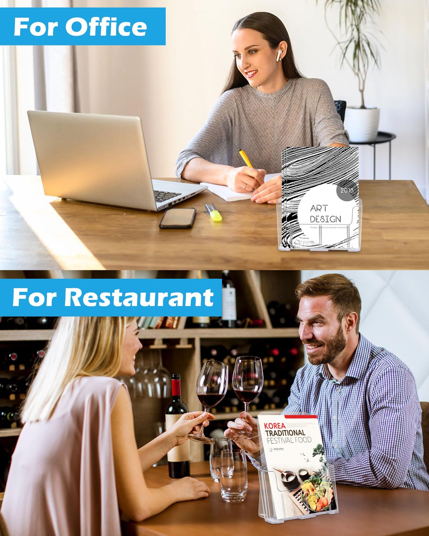 Sahasea Acrylic Brochure Holder, 4 Packs Brochure Holder 8.5 x 11, Flyer Holder for Business, Clear Brochure Display Stand for Pamphlet Paper Literature Document Magazine Menu, Table Desk Wall Mount