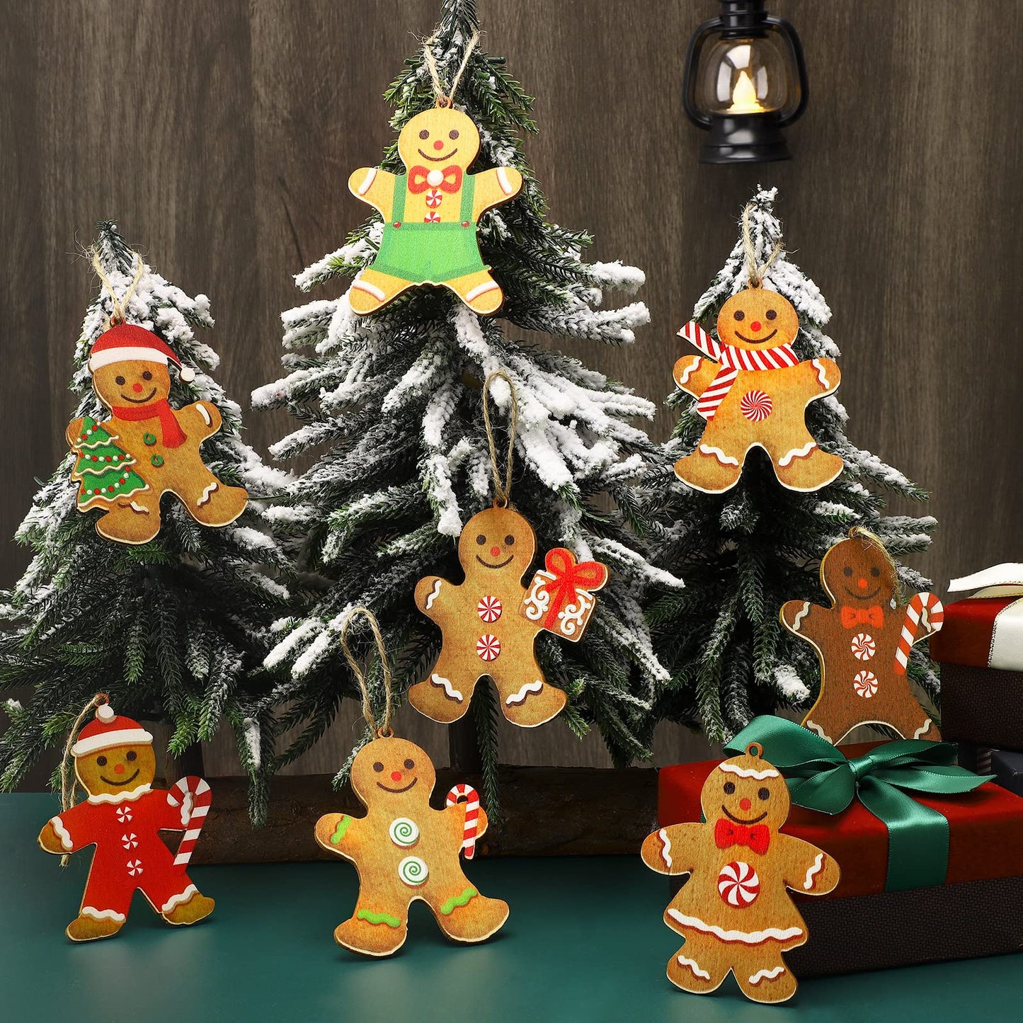 Ferraycle 36 Pcs Gingerbread Christmas Ornaments Christmas Tree Decorations 3 Inch Decorations Wooden Hanging Ornaments for Xmas Tree Home Kitchen Holiday Party Decor(Classic Style,Red)