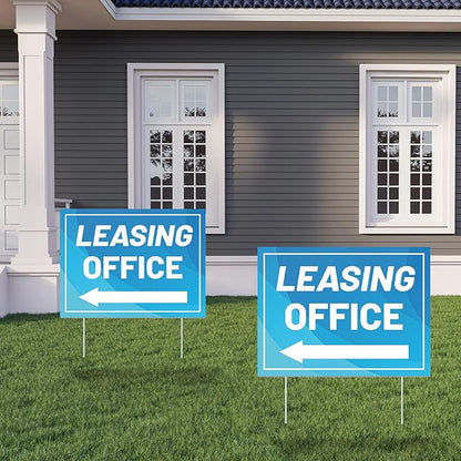 Ripeng 3 Pcs Leasing Double Sided Yard Signs with Arrow 16 x 12 Inch Yard Signs with Stakes for Outdoor Office Retail Store Restaurant Bar Hotel(Leasing Office)