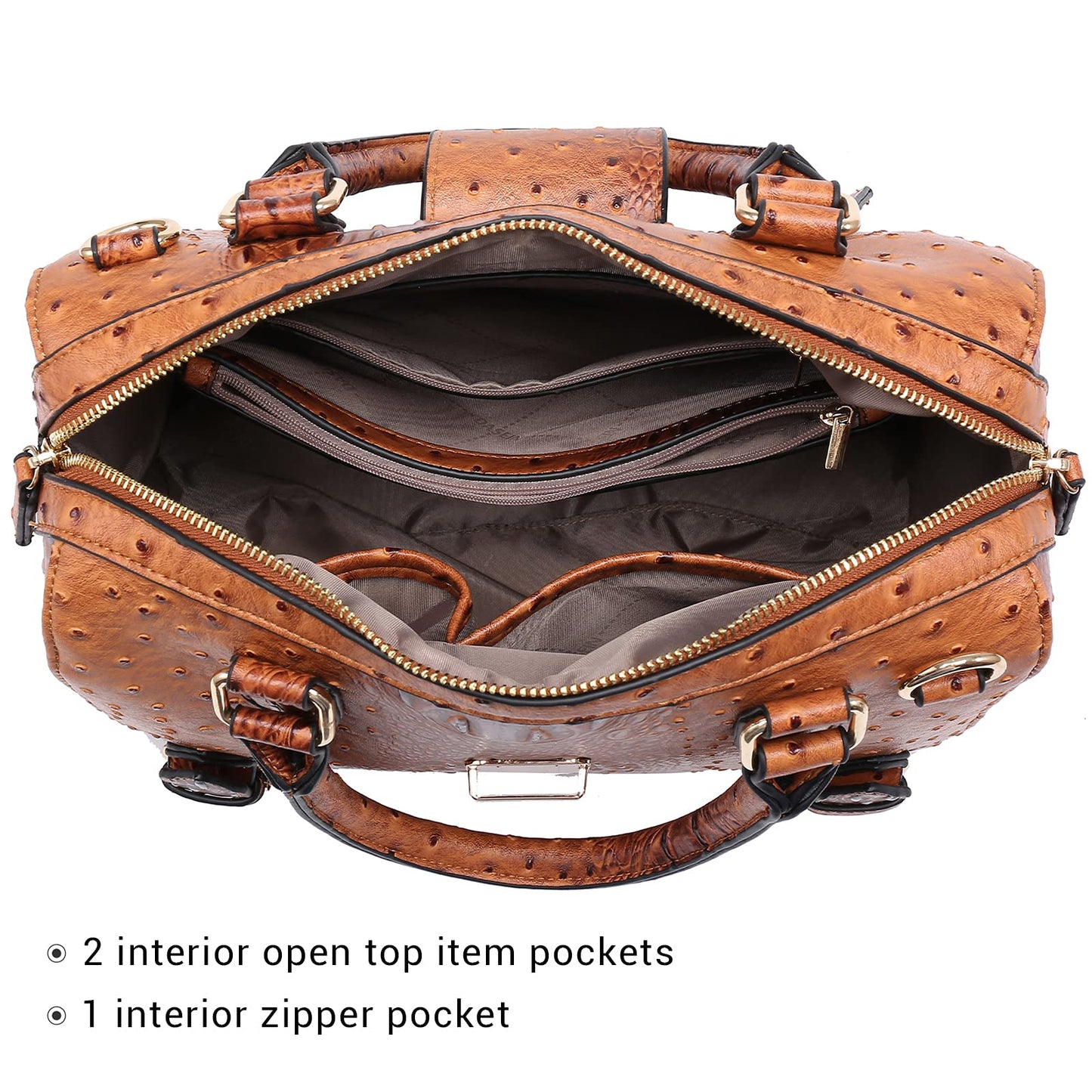 Dasein Women Barrel Handbags Fashion Satchel Bags Top Handle Shoulder Purses Vegan Leather Work Tote (Ostrich Brown)
