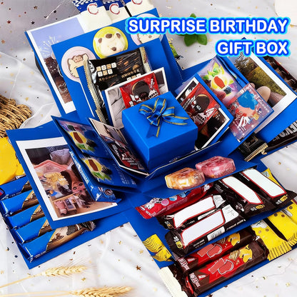 5-Layer creative explosion gift box, gift wrap box. Creating a 5-Layer of various gifts by yourself. An ideal, mysterious self-made gift for birthday, Christmas and anniversaries. (Blue, Square)