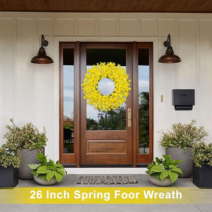 Large Summer Fall Wreaths for Front Door 26 Inch Fall Summer Door Wreath Autumn Wreaths for Front Door Wild Floral Wreath for Farmhouse Porch Wall Wedding Living Room Home Decor Aesthetic(Yellow)