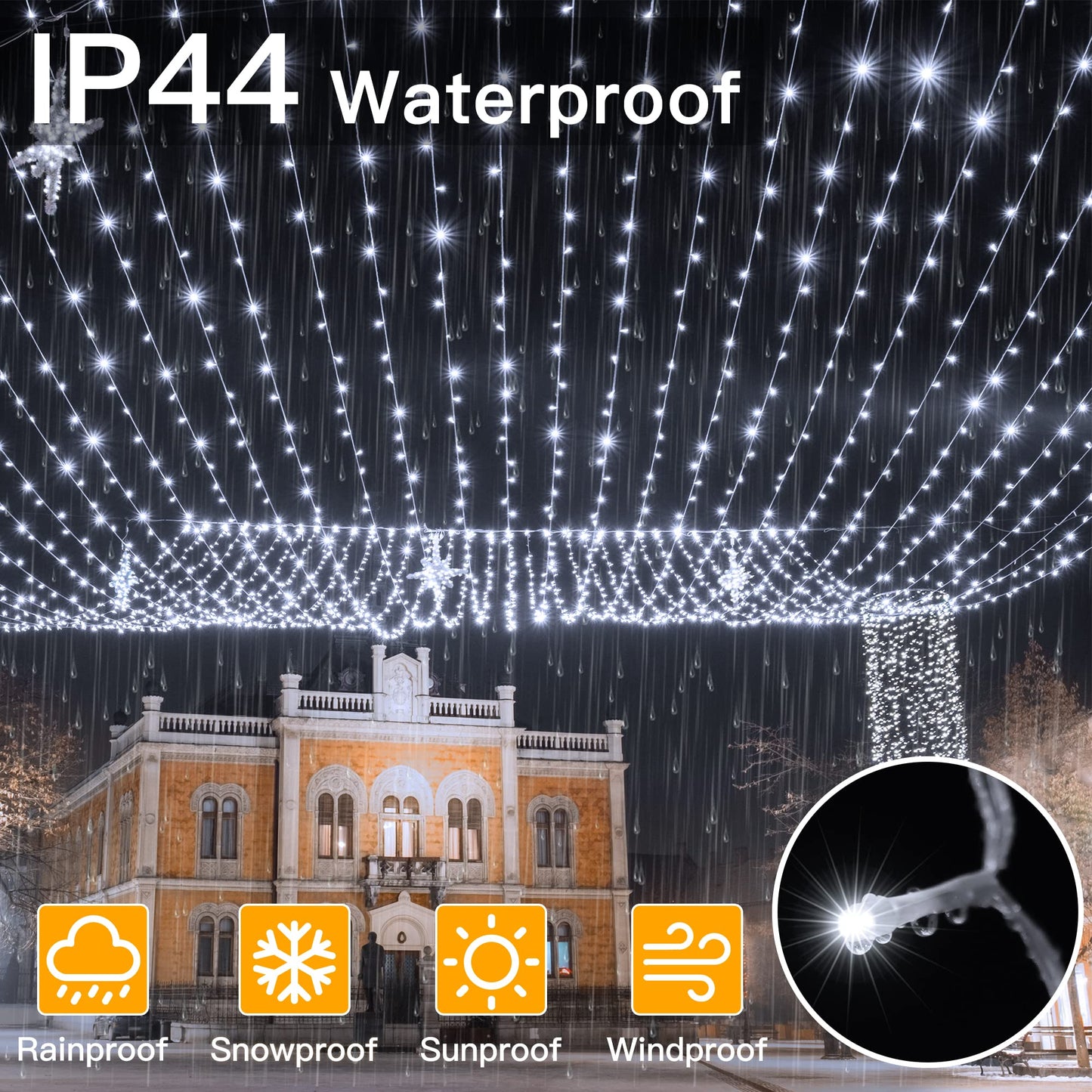 Ollny Christmas Lights Outdoor 800LED 262FT, Cool White Plug in Fairy Light with Remote, 8 Modes Waterproof Timers Dimmable LED String Lights for Indoor House Outside Bedroom Patio Balcony