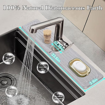 Stone Faucet Mat for Kitchen Sink, 23.6" Diatomite Drying Stone Kitchen Sink