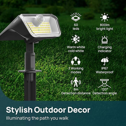 Linkind Solar Lights Outdoor Waterproof IP67, 3000K/6500K Solar Motion Sensor Lights with 6 Modes, 60 LEDs Solar Powered Spot Lights Outside Landscape Lighting for Garden Yard Pathway, 6 Pack