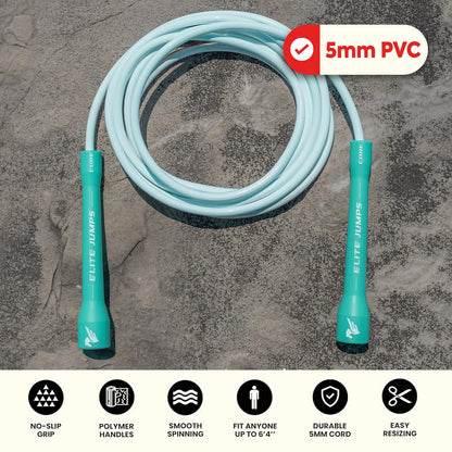 Elite Jumps Core Speed Jump Rope - 5mm PVC Fitness Skipping Rope for Boxing, Cardio & Training - Adjustable 10ft Length for All Heights, Durable Indoor/Outdoor Workout Equipment, Made in USA