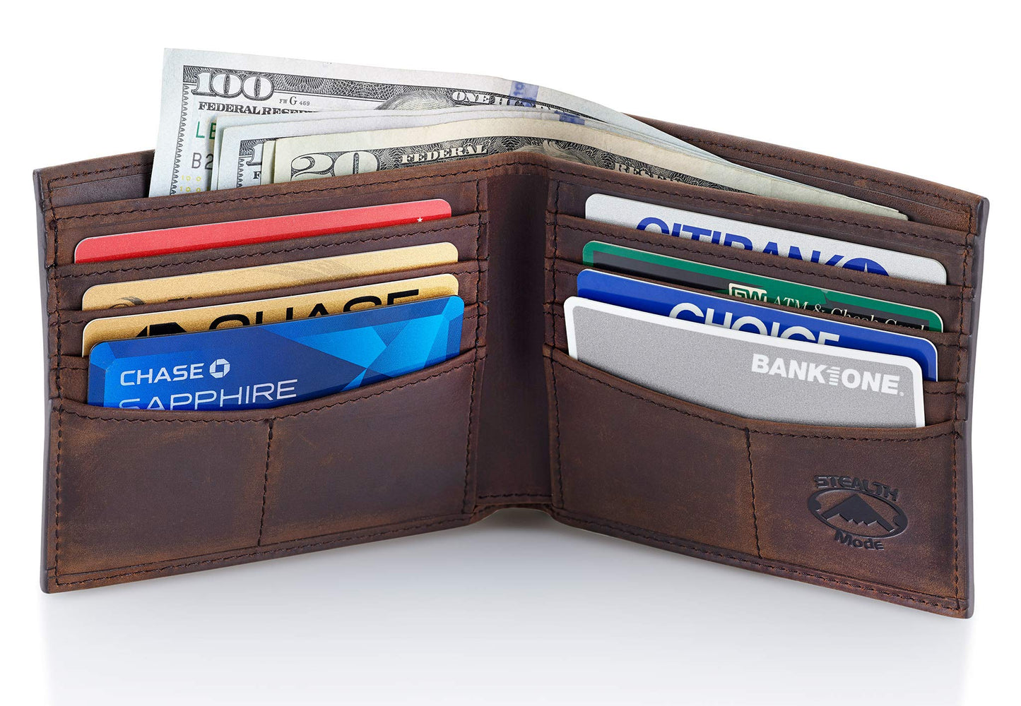 Stealth Mode Dark Brown Leather Bifold Wallet For Men - RFID Wallet With 8 Card Slots and Divided Billfold, One Size